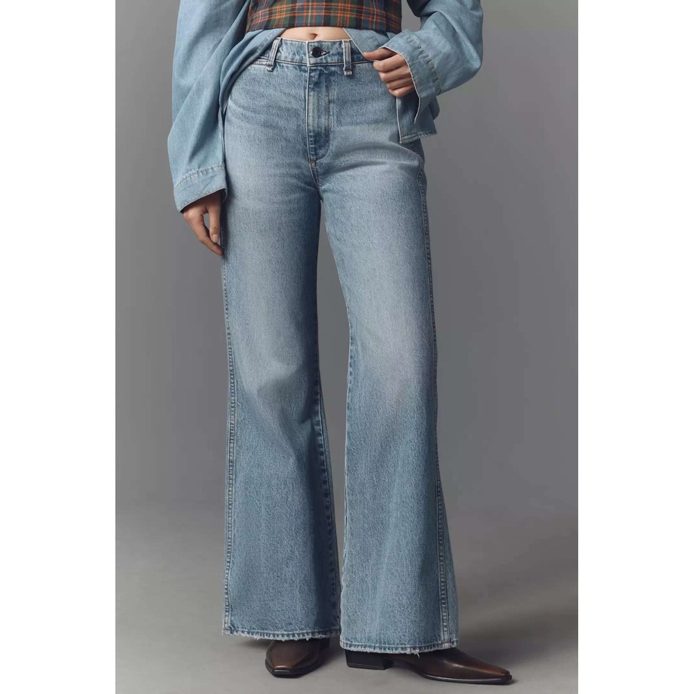 ASKK NY Cotton Gigolo High Rise Crop Flare Jeans Light Wash Blue Women's Size 27